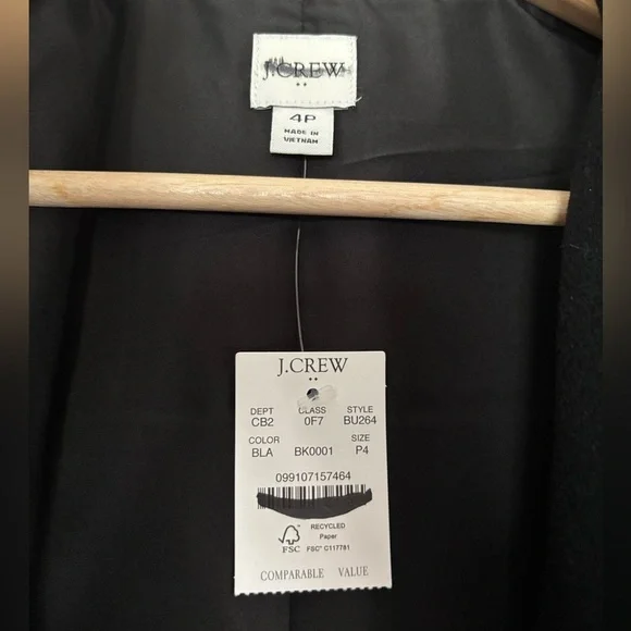 NWT J. Crew Black Wool Peacoat City Coat with Button Neck mock neck - Picture 12 of 13